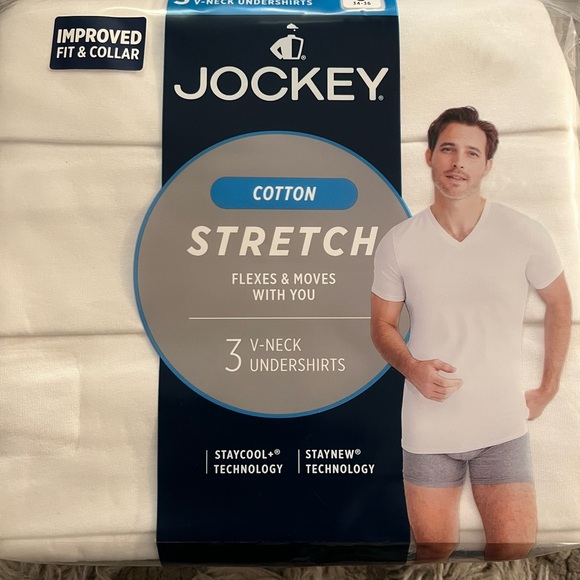 JOCKEY COTTON STRETCH V NECK UNDERSHIRTS 2 SIZES WHITE. - Picture 2 of 7